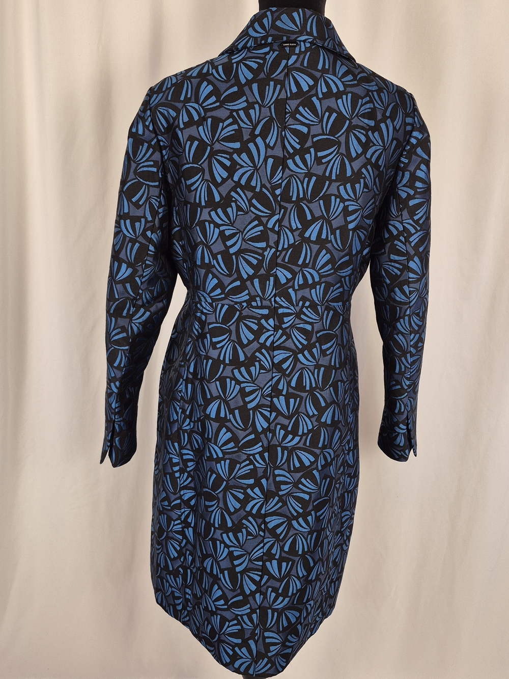 Ann Klein Metallic Blue/Black Jacquard Topper /Jacket / Long Coat - Size 8 - Picture 5 of 16